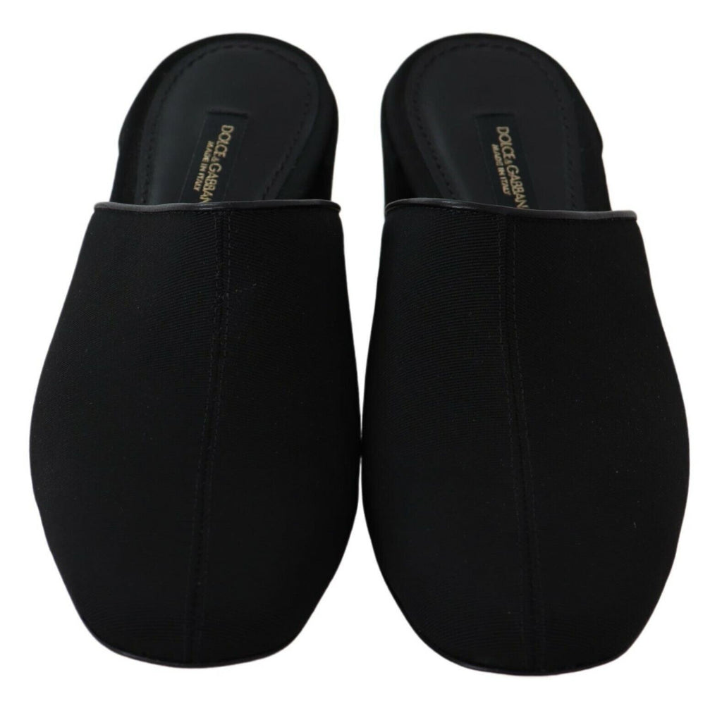 Sandales femme Dolce & Gabbana en grosgrain noir, chaussons élégants et confortables avec bride large en satin brillant.