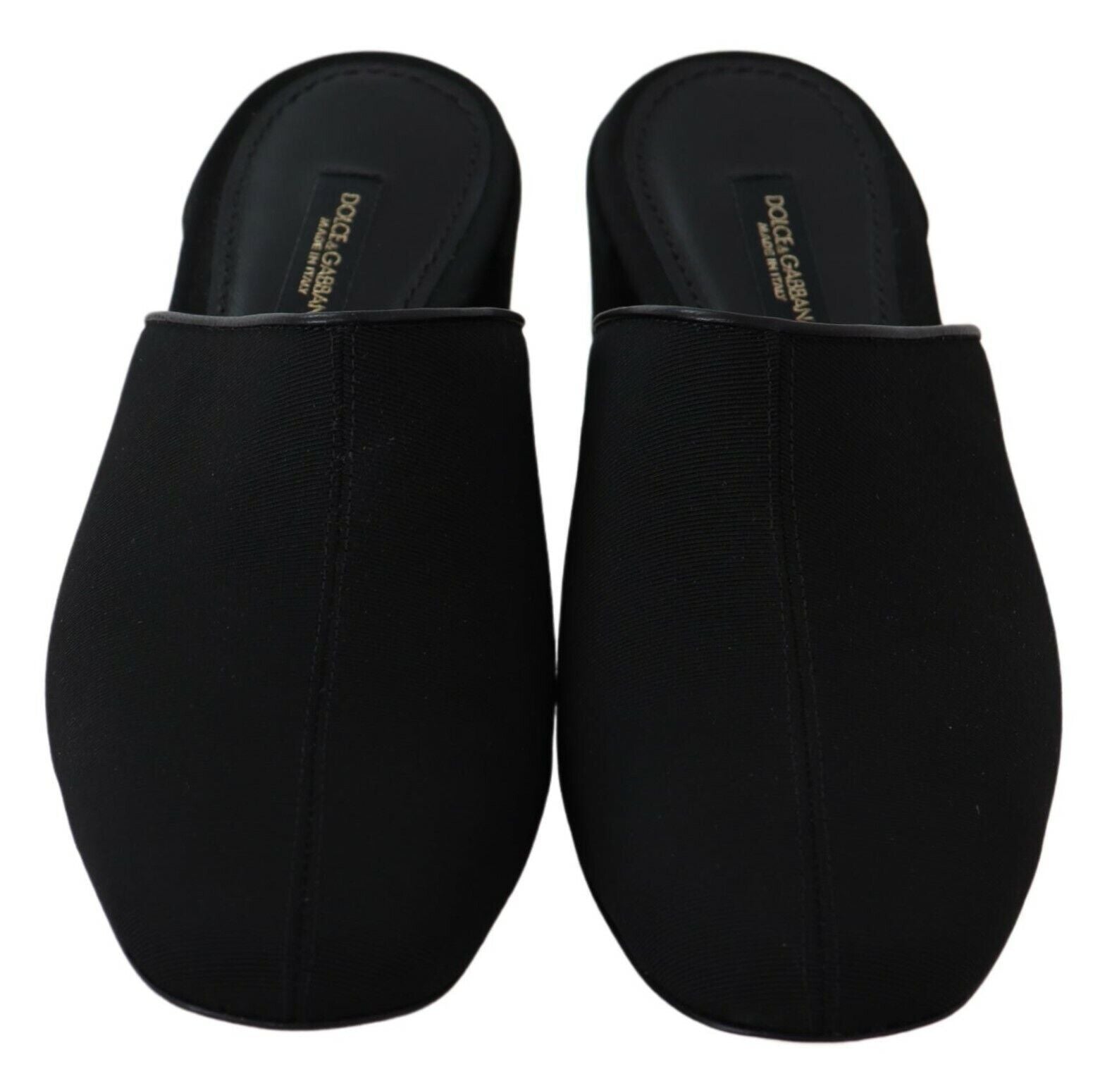 Sandales femme Dolce & Gabbana en grosgrain noir, chaussons élégants et confortables avec bride large en satin brillant.