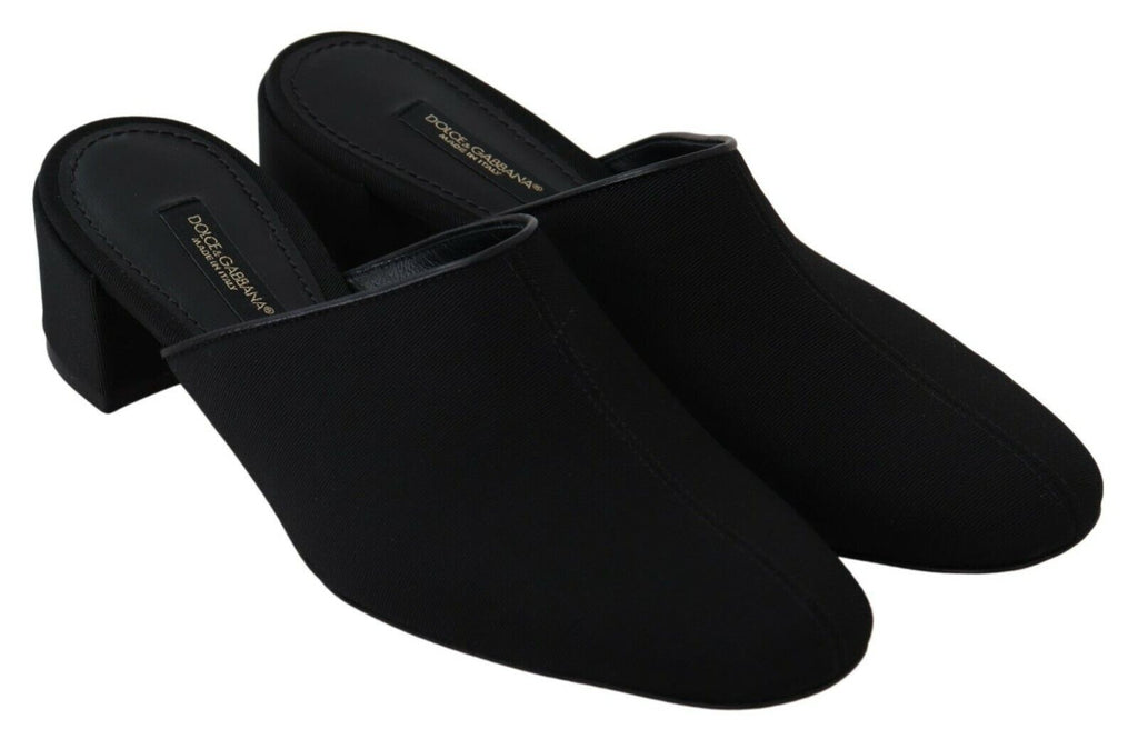 Sandales femme Dolce & Gabbana en grosgrain noir, chaussures élégantes avec bride large et semelle plate.
