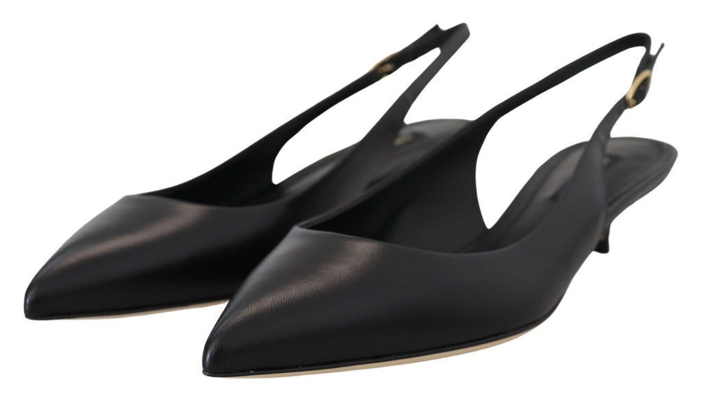 Chaussures à talons Dolce & Gabbana en cuir noir, slingbacks élégants et pumps, vue de face sur une paire de chaussures.
