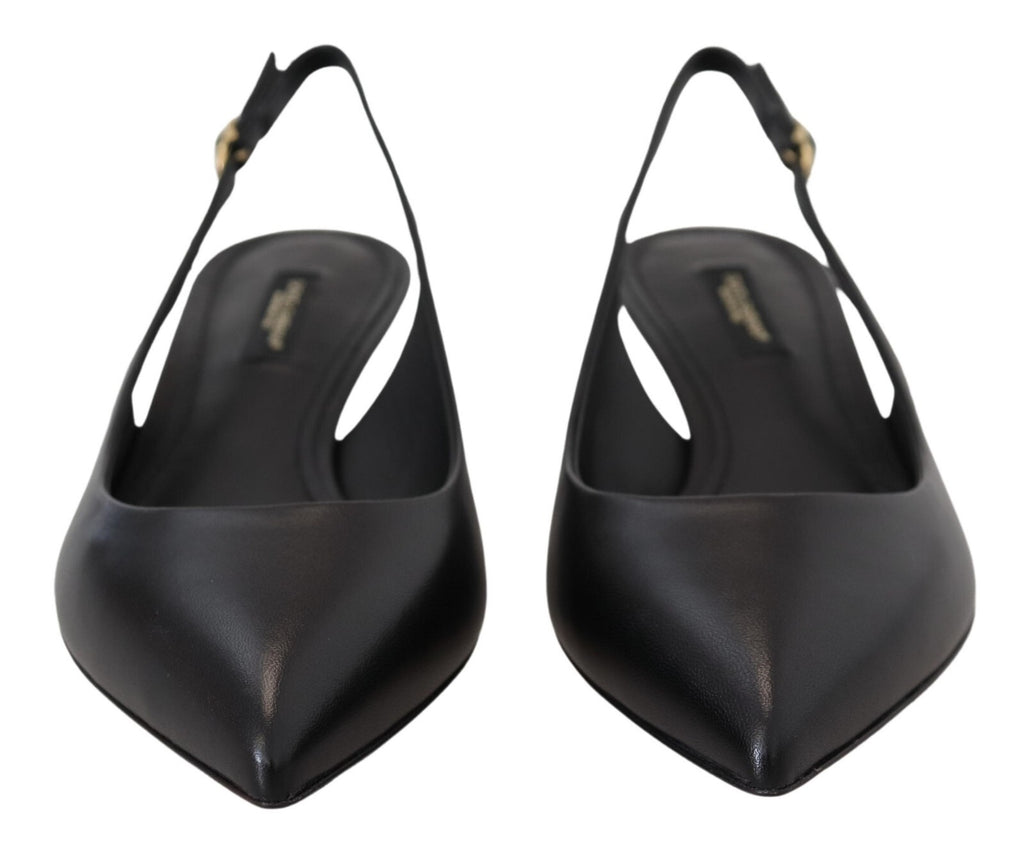 Chaussures à talons noires Dolce & Gabbana, slingbacks en cuir élégants avec semelle fine et design sophistiqué.