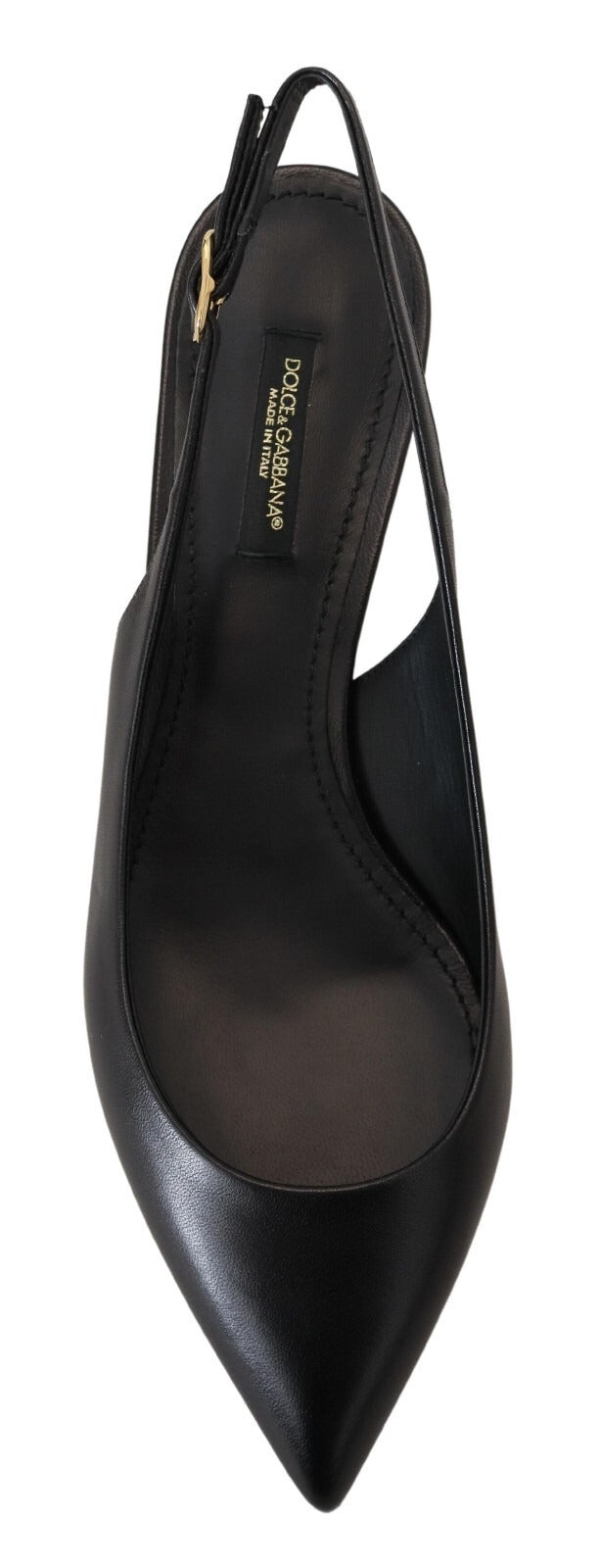 Chaussures à talons Dolce & Gabbana en cuir noir, slingbacks élégants avec brides fines et semelle en cuir.