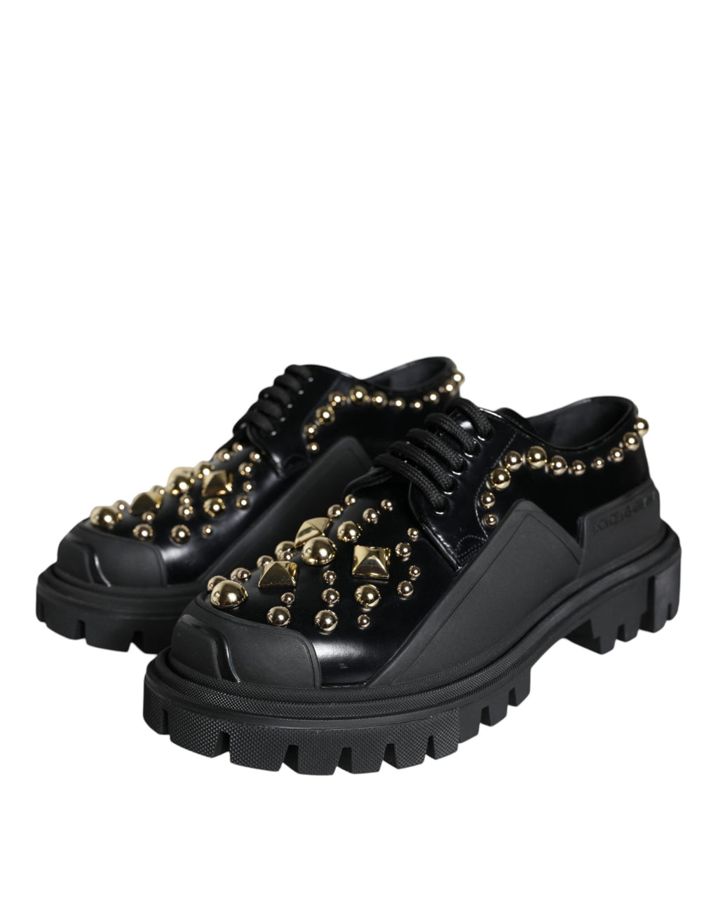 Chaussures de randonnée Derby en cuir noir Dolce & Gabbana avec embellissements, style élégant et sophistiqué.