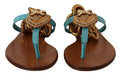 Sandales plates en cuir bleu Dolce & Gabbana Devotion, chaussures élégantes pour femmes, détails soignés et finition de luxe.