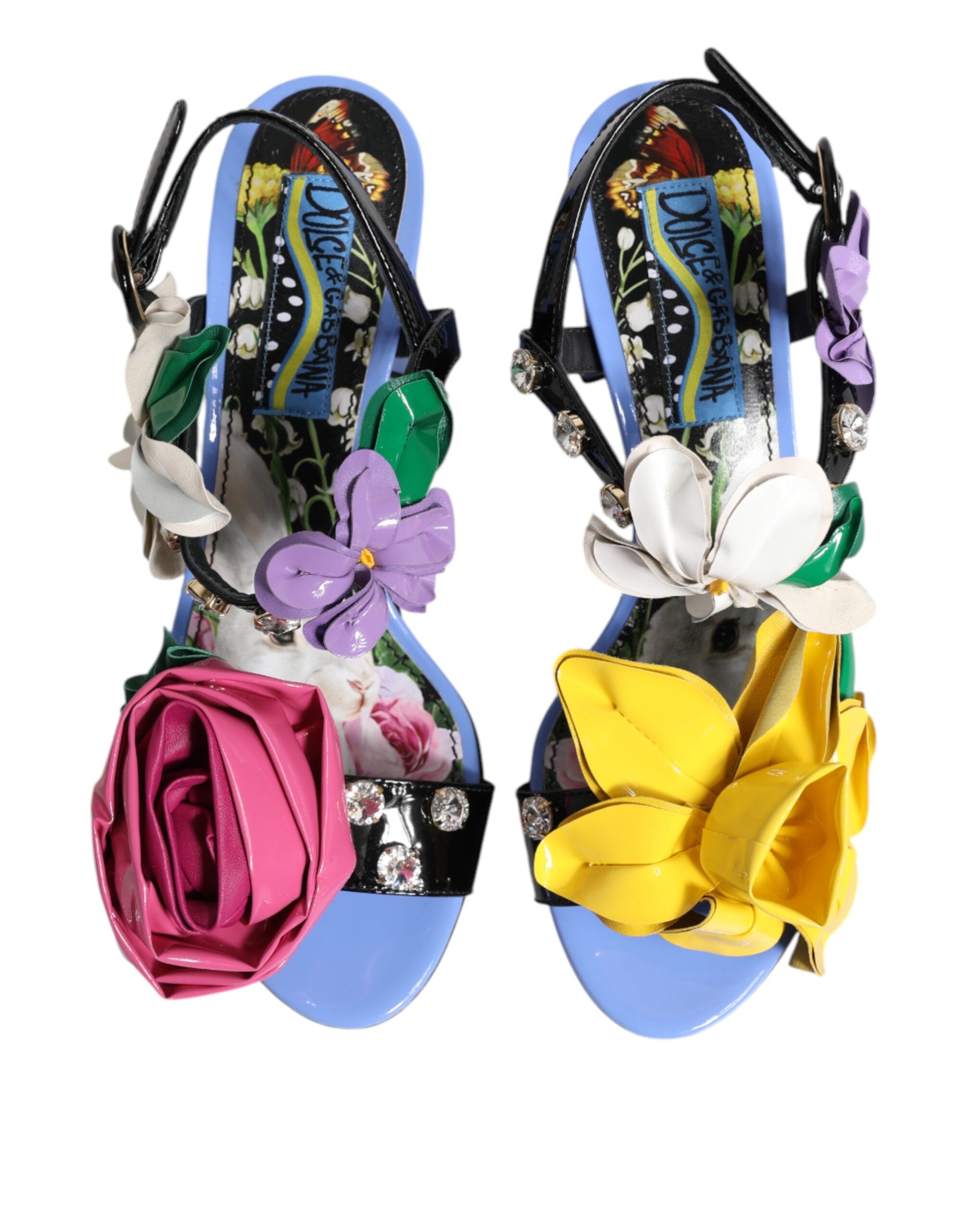 Sandales multicolores Dolce & Gabbana KEIRA avec cristaux et motifs floraux, en cuir élégant et tendance.