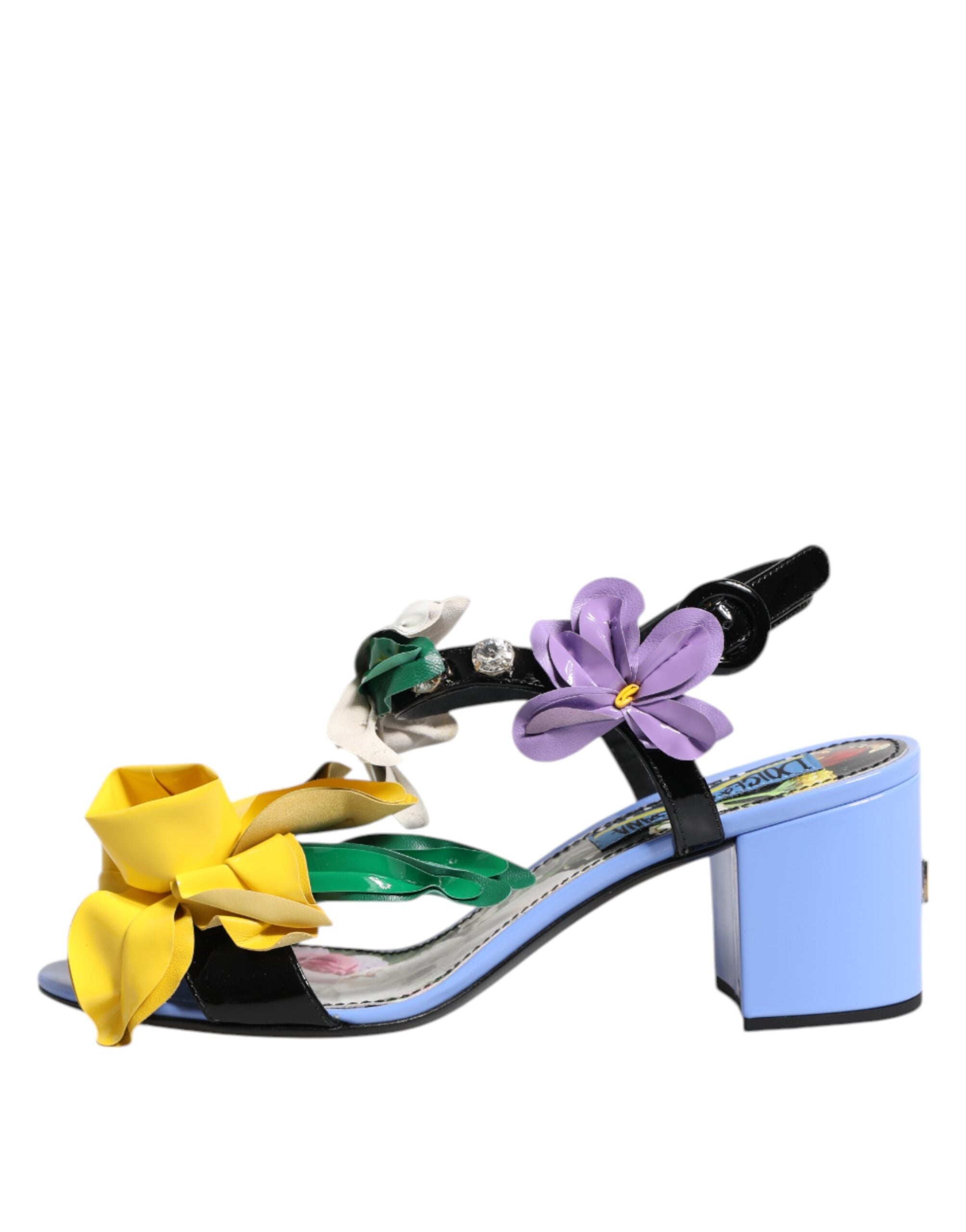 Sandales Dolce & Gabbana KEIRA à fleurs multicolores avec cristaux, chaussures élégantes et colorées.