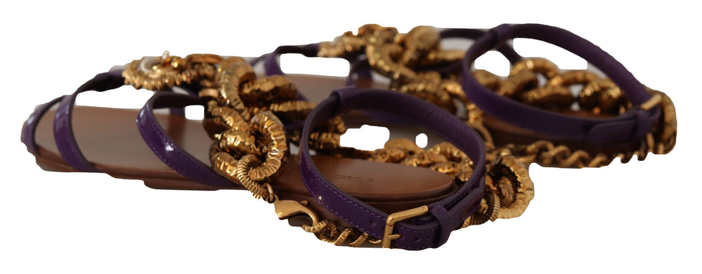 Sandales plates en cuir violet Dolce & Gabbana Devotion, chaussures élégantes pour femmes.