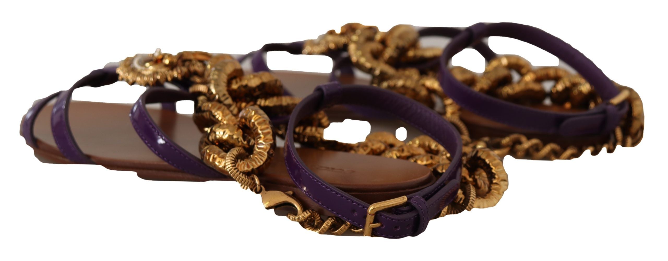 Sandales plates en cuir violet Dolce & Gabbana Devotion, chaussures élégantes pour femmes.