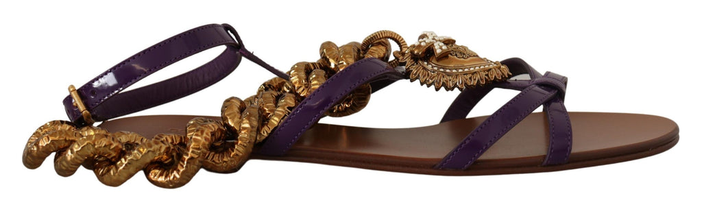 Sandales plates en cuir violet de Dolce & Gabbana, chaussures élégantes et confortables pour femme.