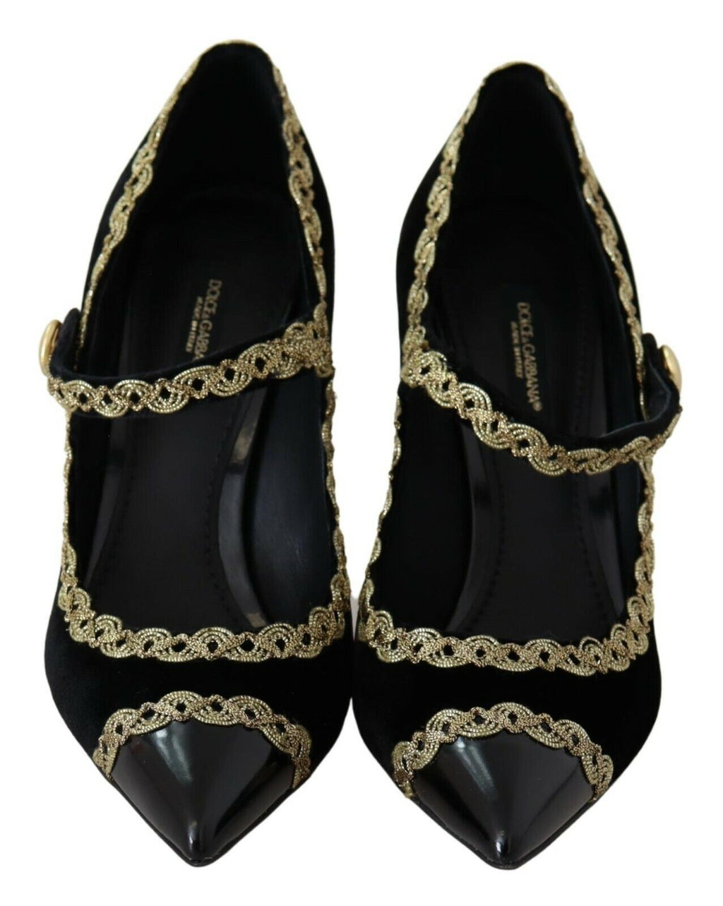Chaussures Dolce & Gabbana Mary Jane en velours noir orné de détails embellis, élégantes et sophistiquées.
