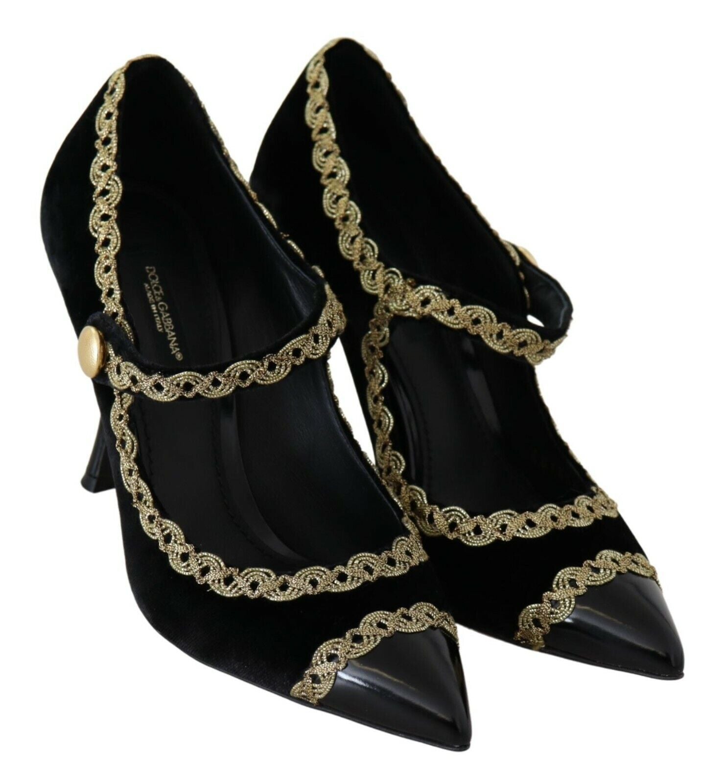 Chaussures Dolce & Gabbana Mary Jane en velours noir orné de broderies brillantes et détails élégants.
