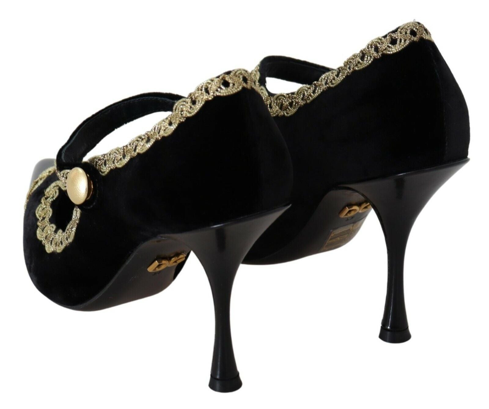 Chaussures Dolce & Gabbana Mary Jane en velours noir avec embellissements, style élégant et sophistiqué.