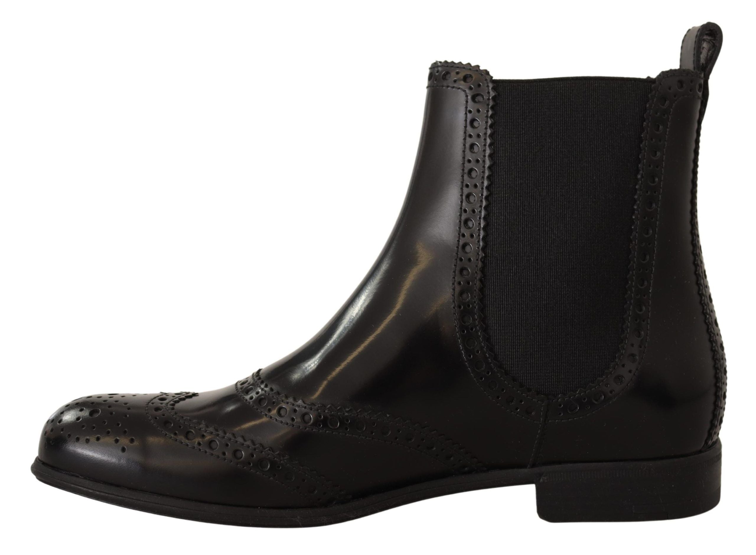 Bottes plates noires en cuir à la cheville de Dolce & Gabbana, chaussures élégantes et confortables pour femmes.