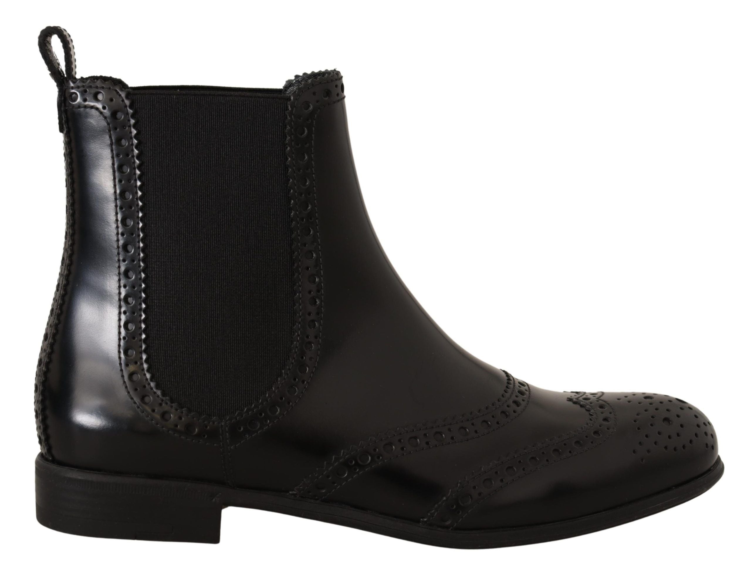Bottes plates noires en cuir Dolce & Gabbana, chaussures hautes à la cheville, style élégant et sophistiqué.