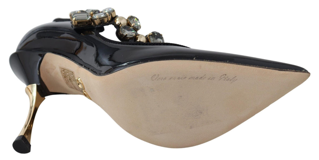 Chaussures Mary Jane en cuir noir Dolce & Gabbana avec cristaux, élégantes et sophistiquées pour femme.