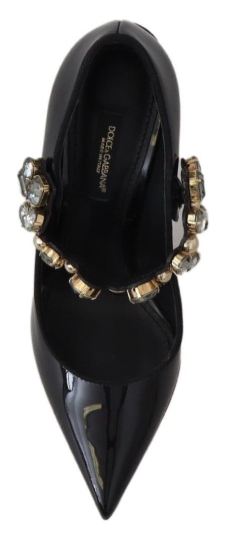 Chaussures Mary Jane en cuir noir Dolce & Gabbana avec cristaux, élégantes et sophistiquées.
