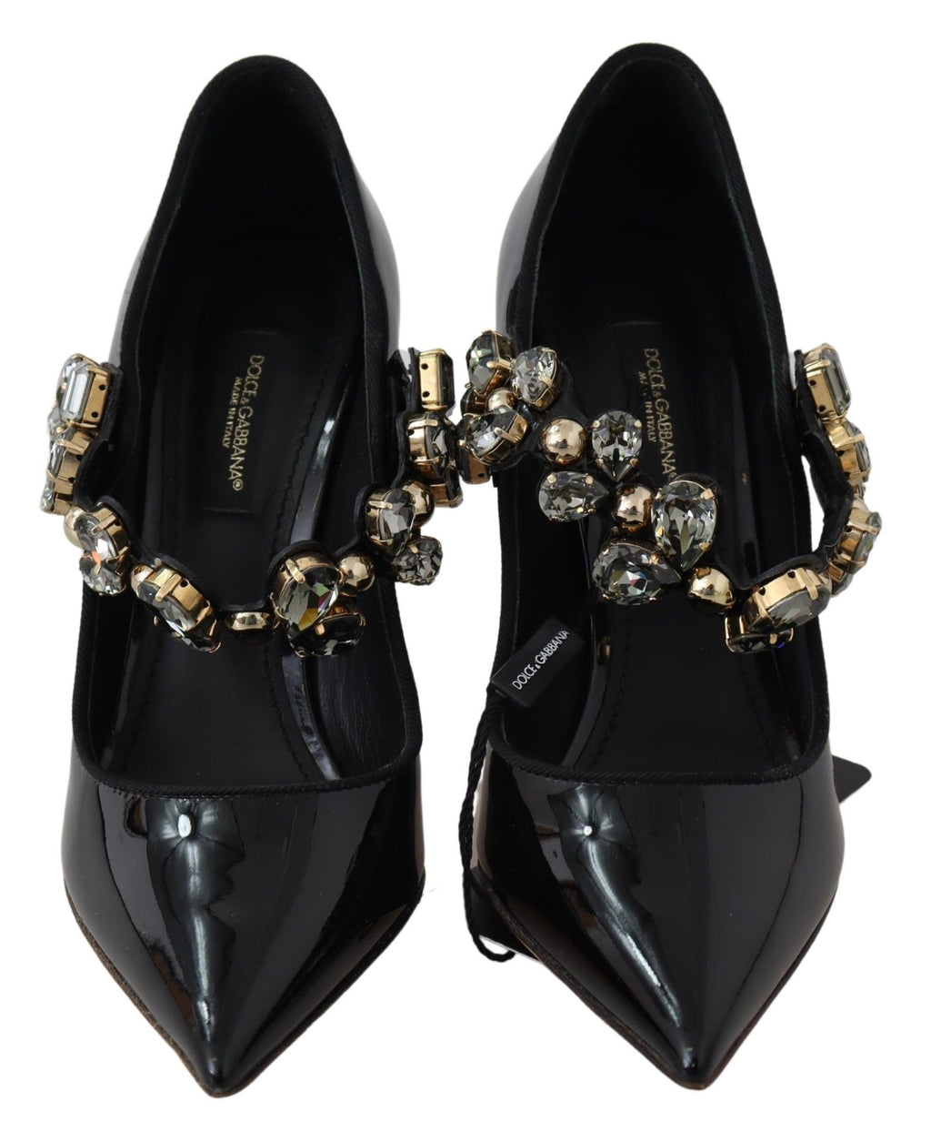 Chaussures Mary Jane en cuir noir Dolce & Gabbana avec cristaux, style élégant et sophistiqué.