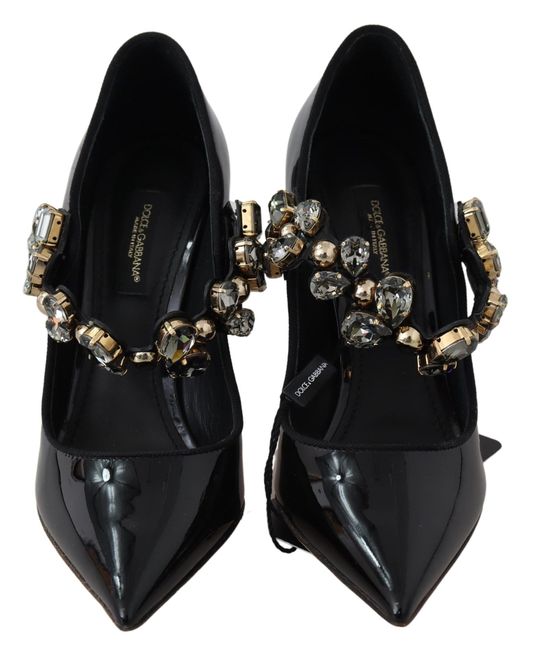 Chaussures Mary Jane en cuir noir Dolce & Gabbana avec cristaux, style élégant et sophistiqué.