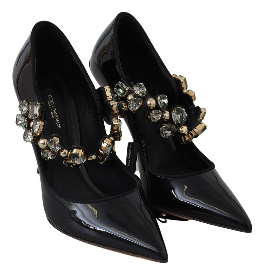Chaussures Mary Jane en cuir noir Dolce & Gabbana avec cristaux, élégantes et sophistiquées pour femme.