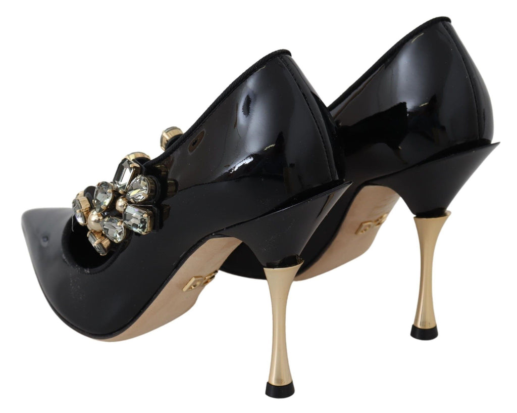 Chaussures Mary Jane en cuir noir Dolce & Gabbana avec cristaux, style élégant et sophistiqué.