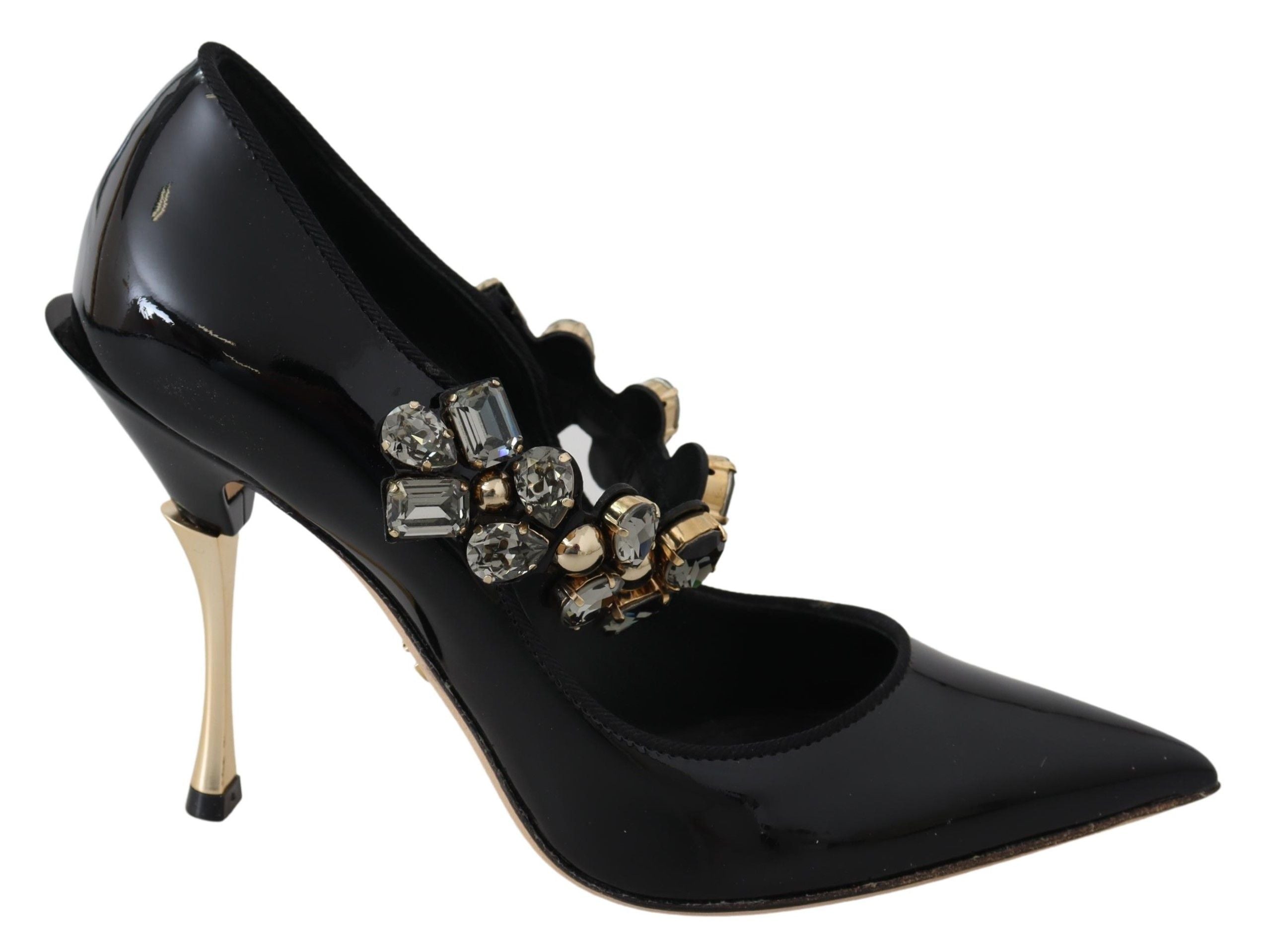 Chaussures Mary Jane en cuir noir Dolce & Gabbana avec cristaux, élégantes et sophistiquées, pour femme.