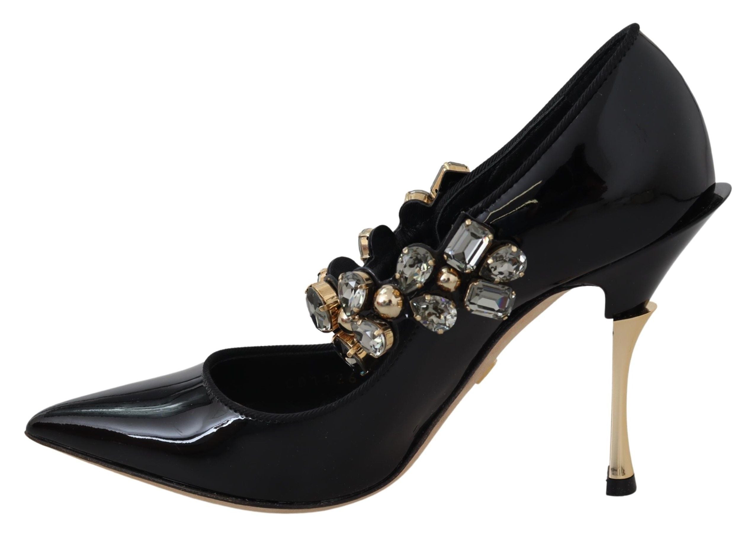 Chaussures Mary Jane en cuir noir Dolce & Gabbana avec cristaux, style élégant et sophistiqué.