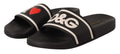 Sandales noires en cuir Dolce & Gabbana I Love D&G, slides élégantes avec logo stylisé, parfaites pour un look tendance.