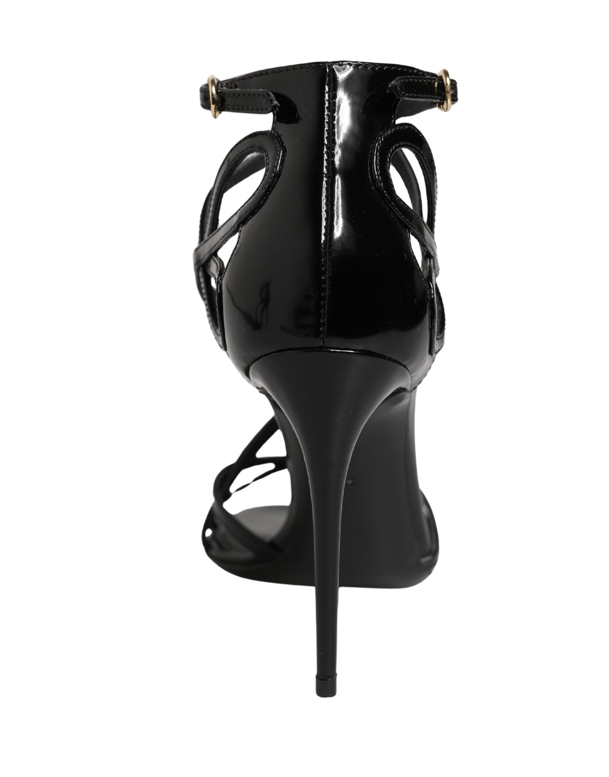 Sandales à talons stilettos en cuir noir de Dolce & Gabbana, chaussures élégantes avec design sophistiqué.