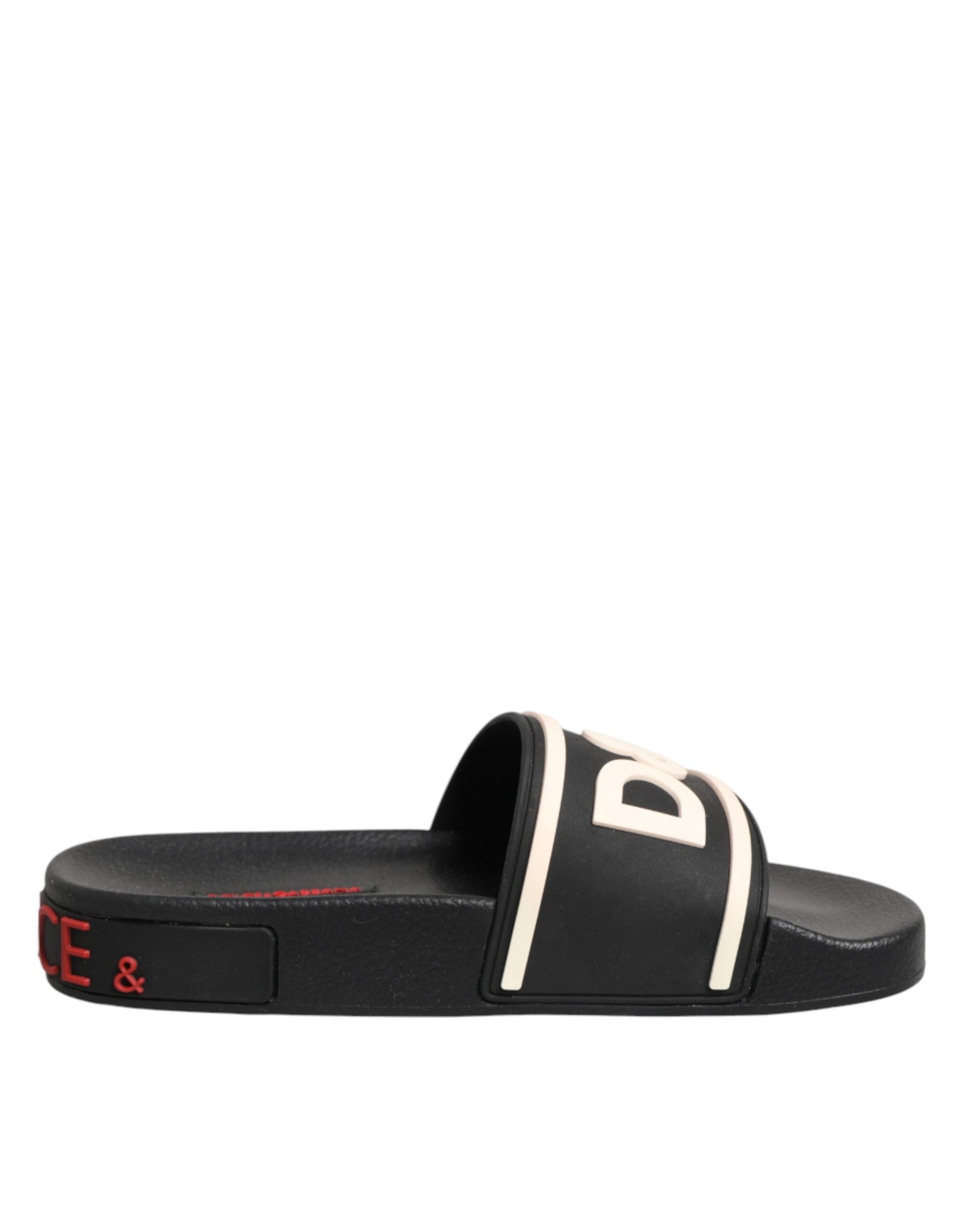 Sandales de plage en caoutchouc noir Dolce & Gabbana, chaussures de plage élégantes avec design confortable et tendance.