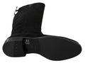 Bottes plates en daim noir Dolce & Gabbana, mi-mollet, chaussures élégantes et confortables pour femmes.