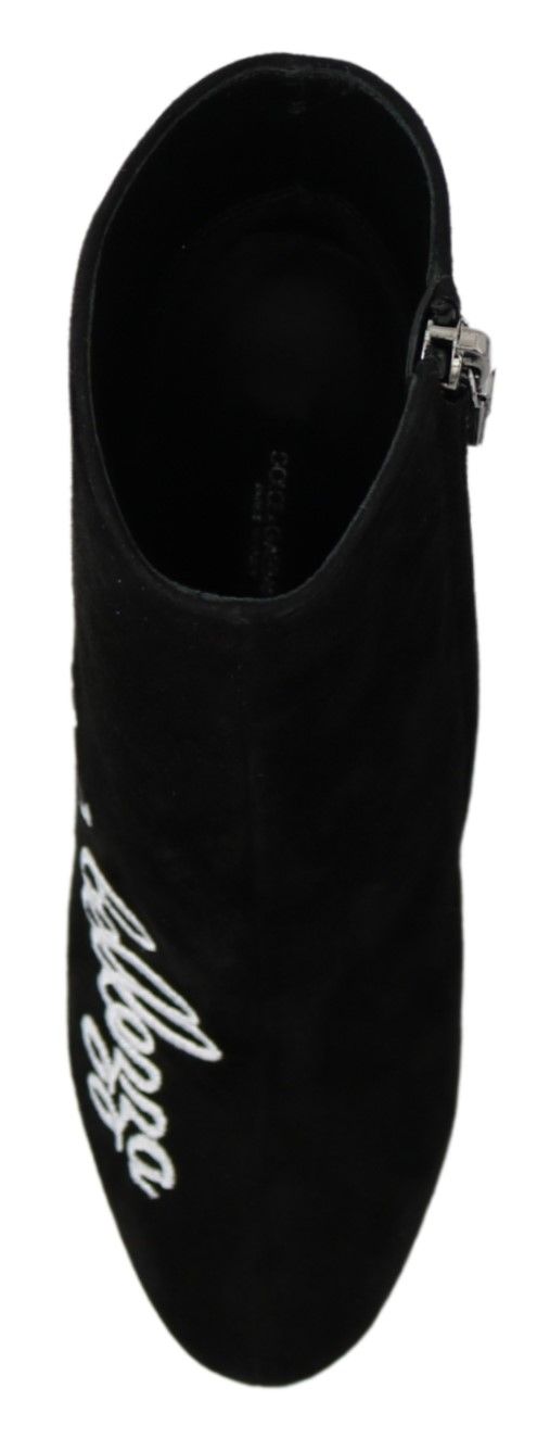 Bottes en daim noir Dolce & Gabbana L'Amore E'Bellezza, chaussures élégantes avec semelle en cuir et design sophistiqué.