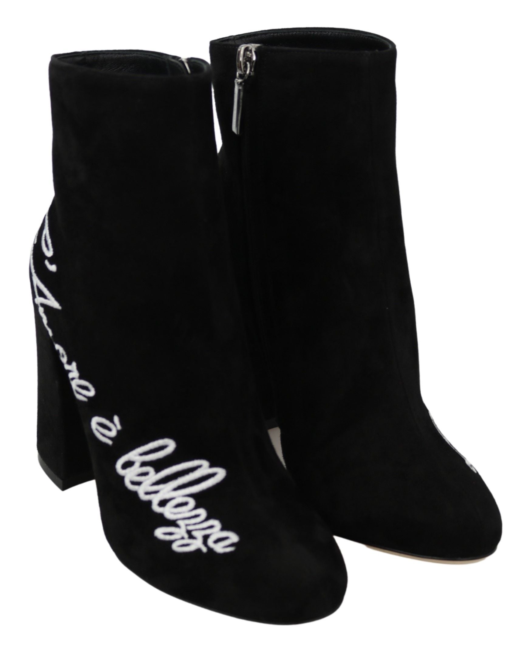 Bottes en daim noir Dolce & Gabbana L'Amore E'Bellezza, chaussures élégantes avec design sophistiqué et finition de qualité.