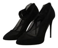 Chaussures à talons Dolce & Gabbana en tulle noir, bottines à stretch et pompe élégante, vue de face.