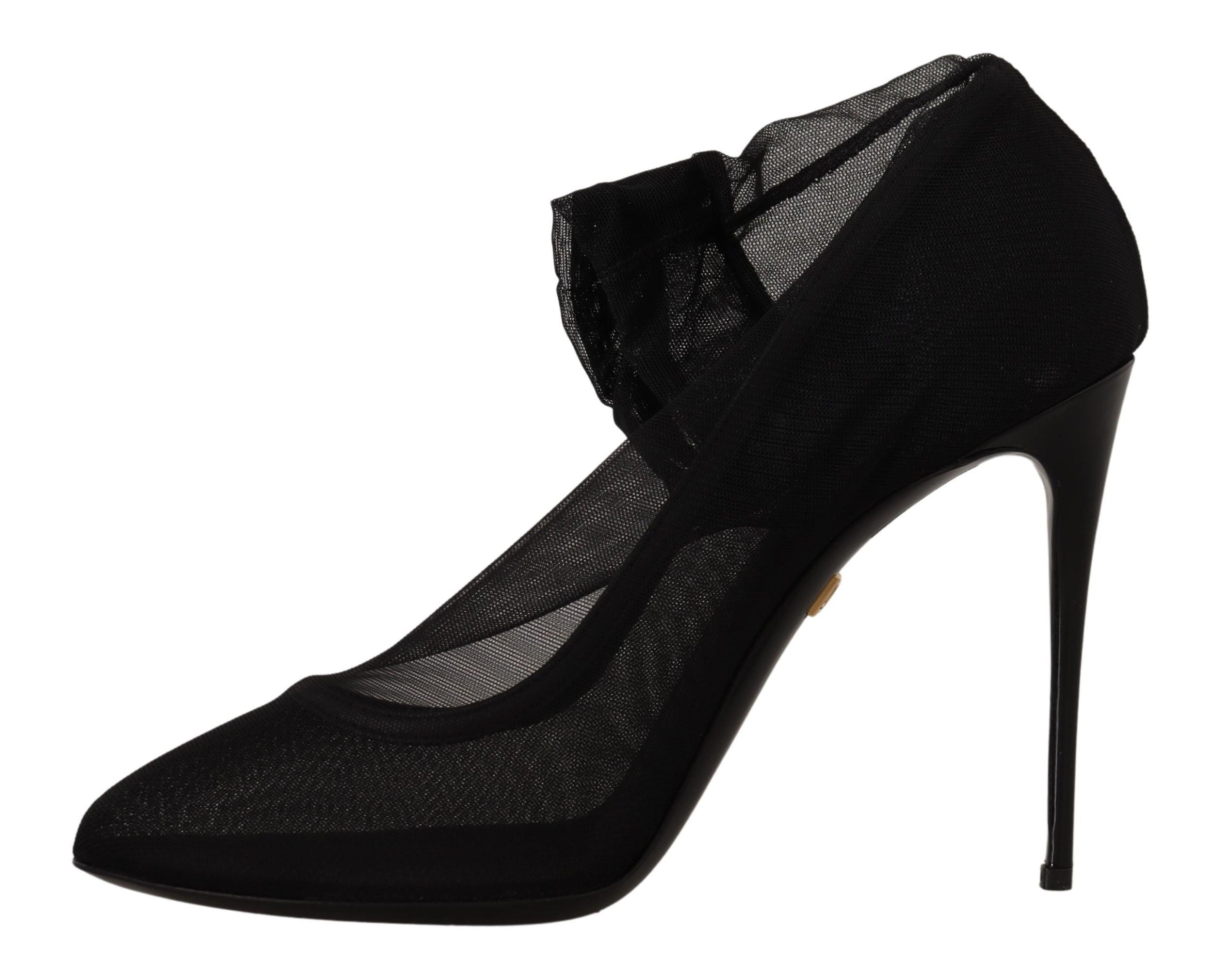 Chaussures à talons Dolce & Gabbana noires en tulle extensible, bottines élégantes avec plateforme et design sophistiqué.