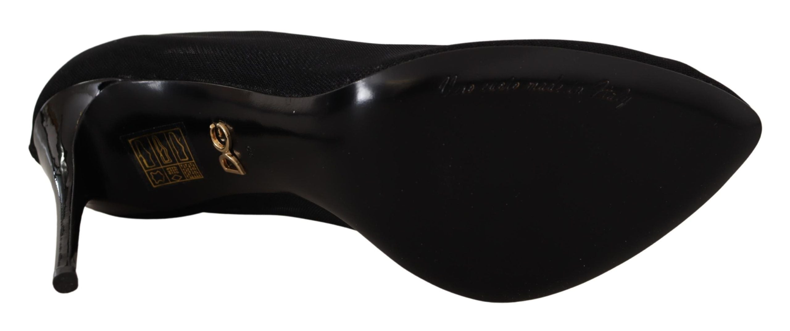 Chaussures à talons Dolce & Gabbana, bottines en tulle noir avec stretch et talons hauts, élégantes et sophistiquées.