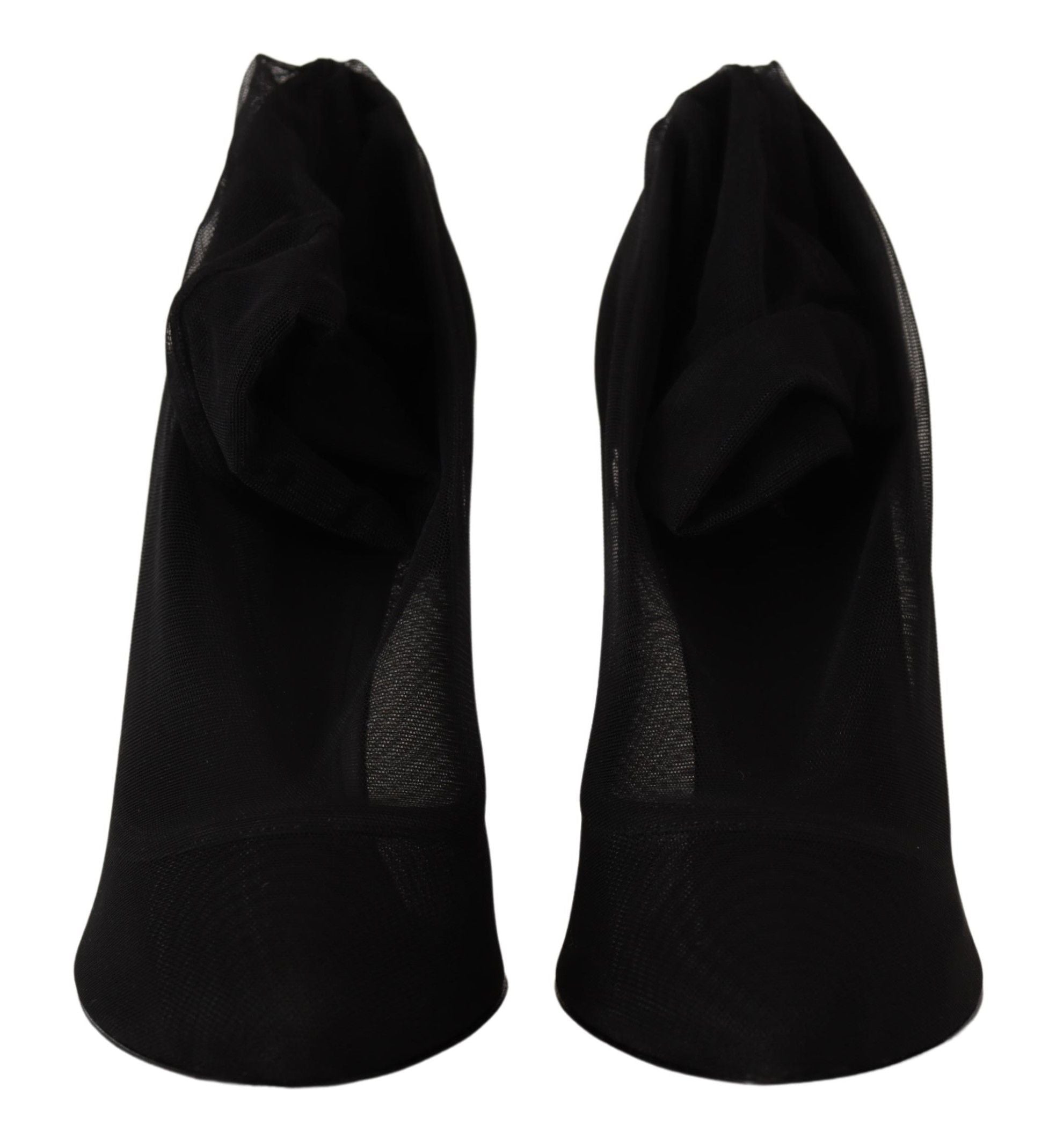 Chaussures à talons Dolce & Gabbana noires en tulle extensible, élégantes bottines pump en satin.