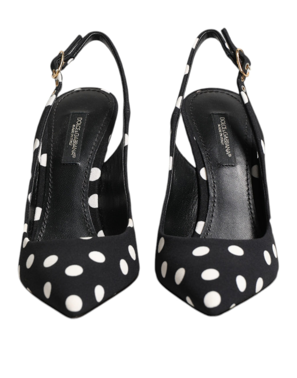 Chaussures stilettos à talons avec boucle, noir et blanc à pois, marque Dolce & Gabbana, élégantes chaussures à talon pour femmes