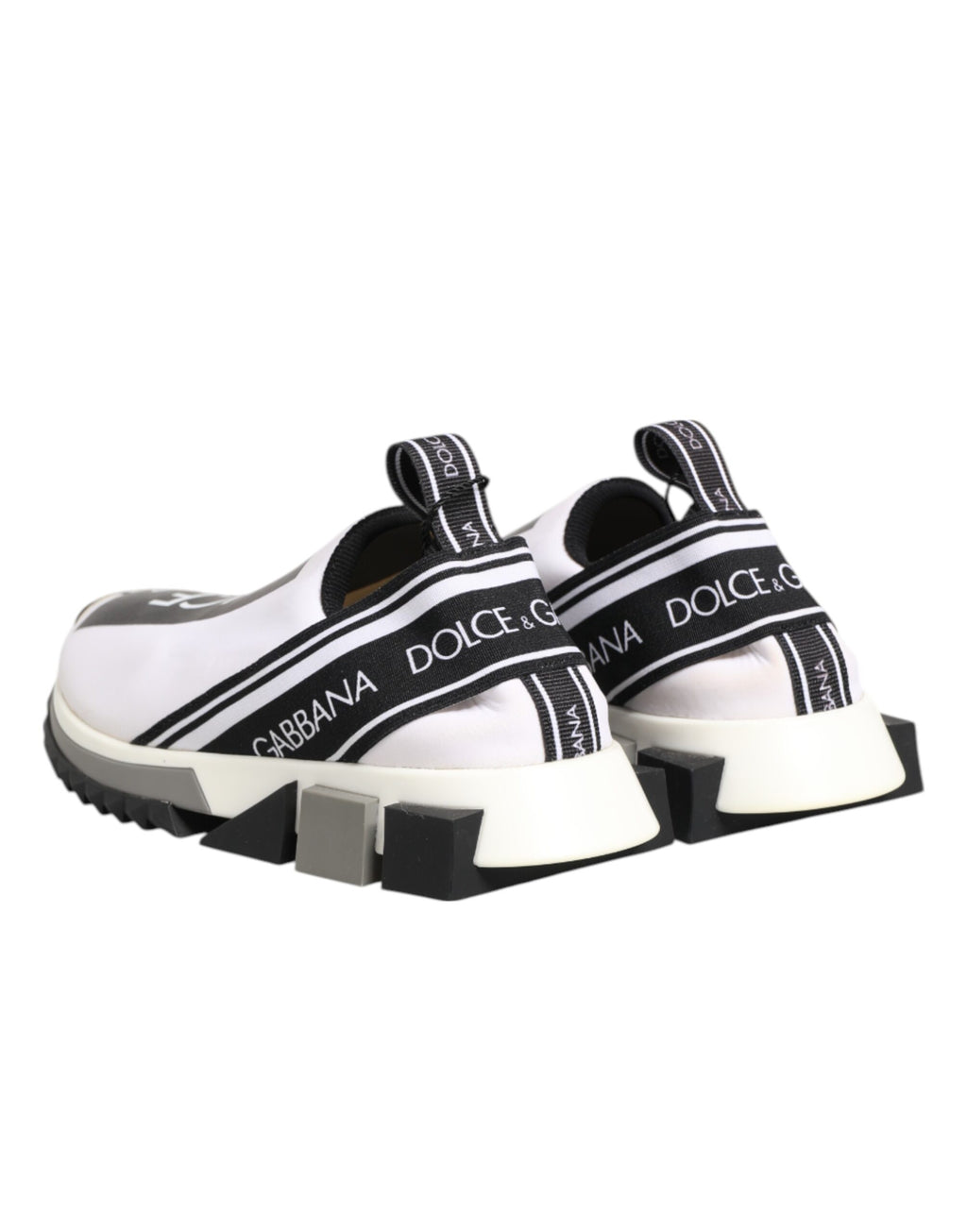 Chaussures sneakers Dolce & Gabbana Sorrento noires et blanches, style slip-on, vue de face.