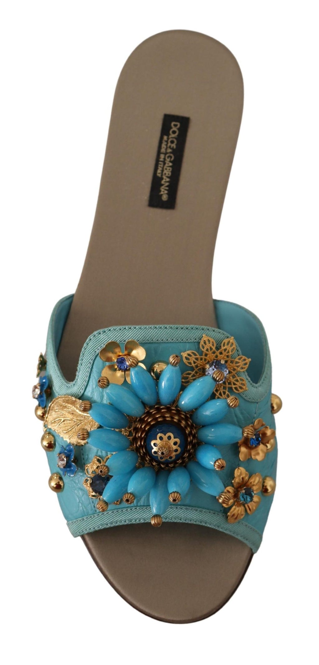 Sandales en cuir exotique bleu avec cristaux Dolce & Gabbana, chaussures élégantes et sophistiquées pour femmes.