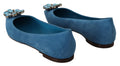 Chaussures à loafers Dolce & Gabbana en daim bleu avec cristaux, chaussures plates élégantes et confortables pour femmes.