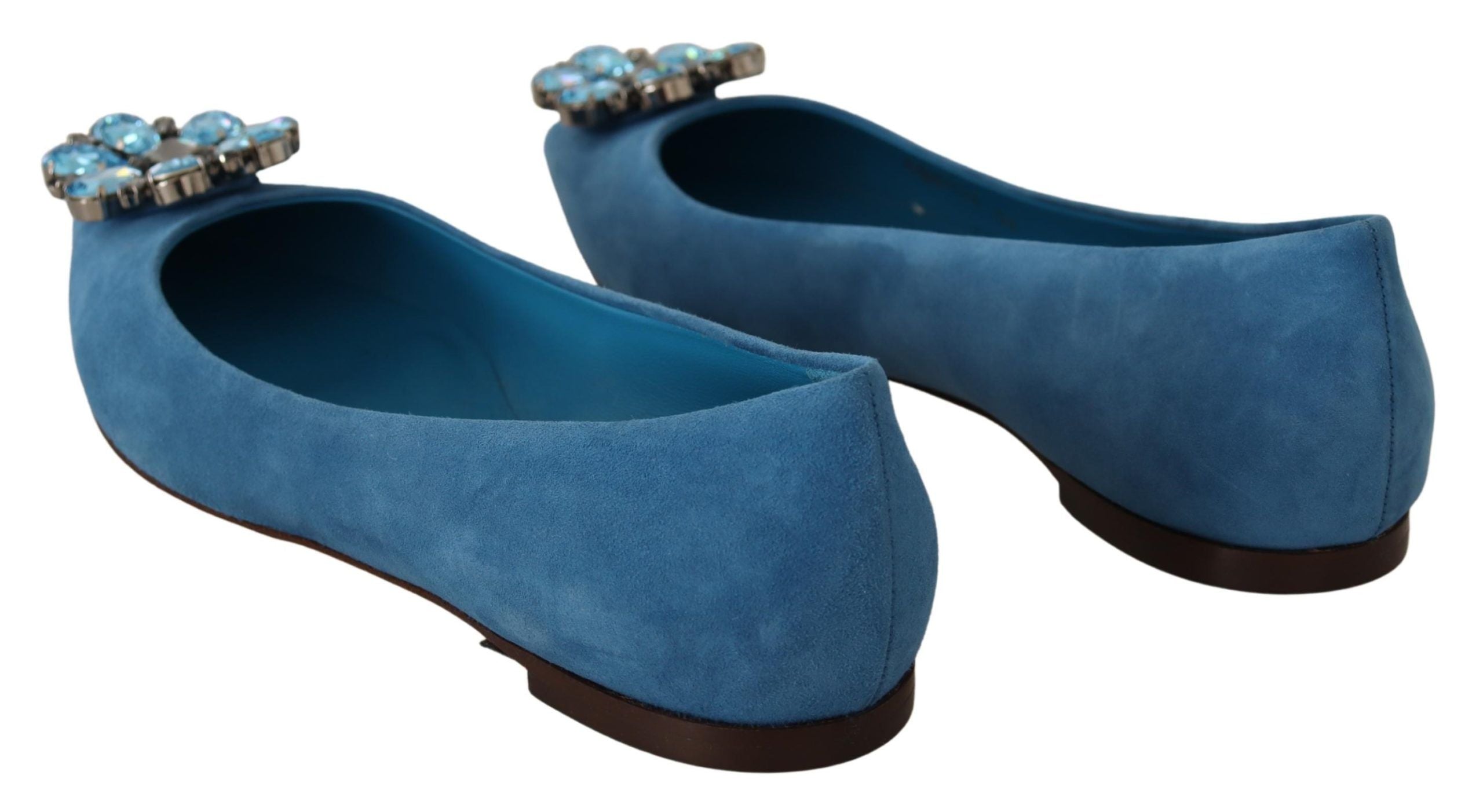 Chaussures à loafers Dolce & Gabbana en daim bleu avec cristaux, chaussures plates élégantes et confortables pour femmes.