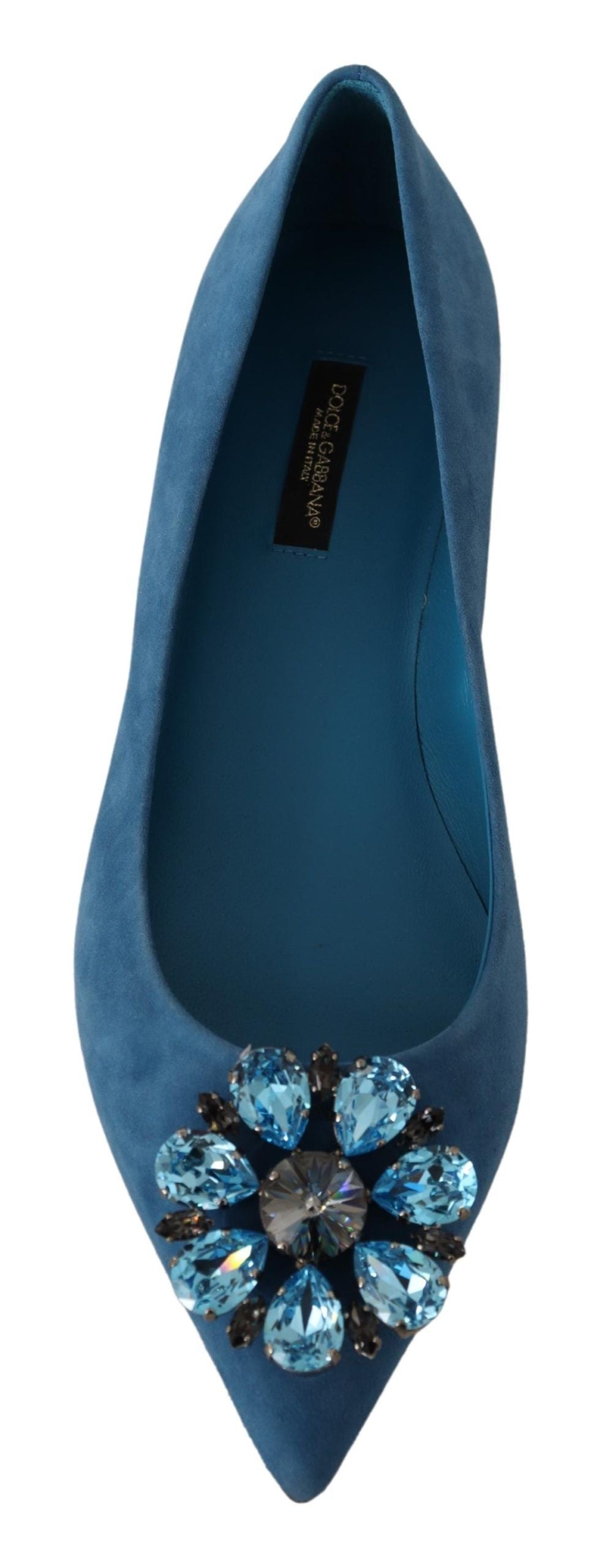 Chaussures Dolce & Gabbana Baskets en daim bleu avec cristaux, loafers plats élégants et sophistiqués.