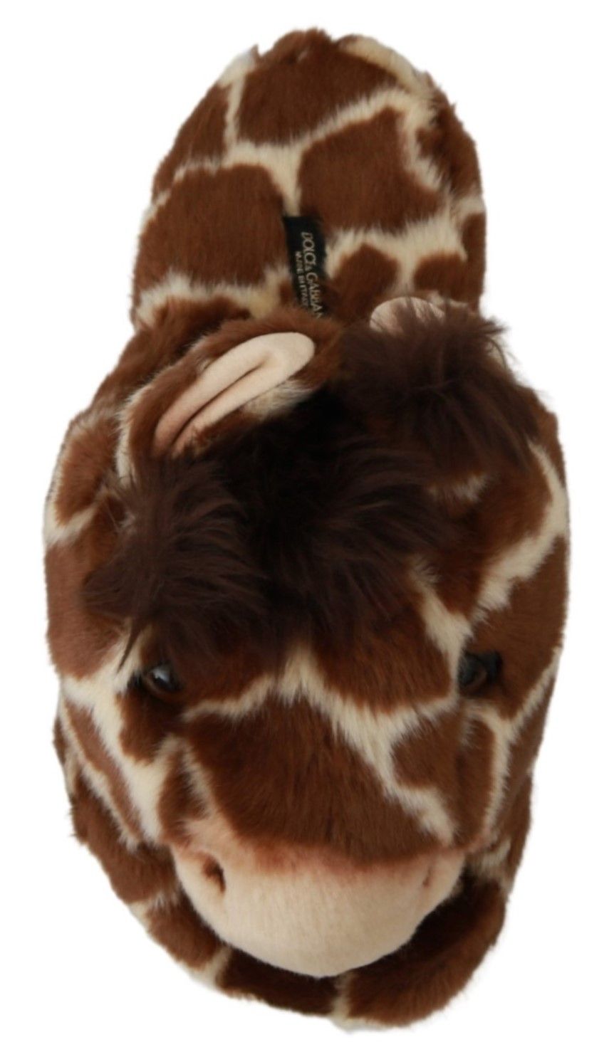 Sandales plates Dolce & Gabbana en daim marron à motif girafe, chaussures élégantes et confortables pour femme