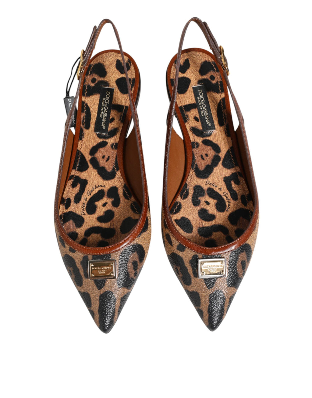 Chaussures ballerines Dolce & Gabbana en daim marron avec motif léopard, sandales à talon bas et bride arrière, élégantes et tendance