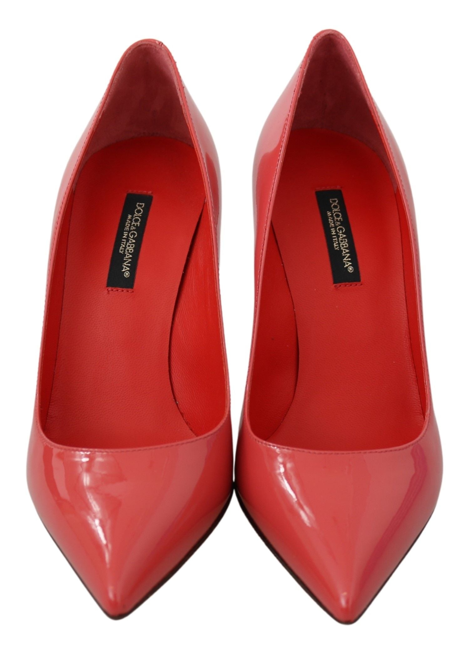 Escarpins en cuir verni rose foncé Dolce & Gabbana, talons hauts élégants et finition brillante.