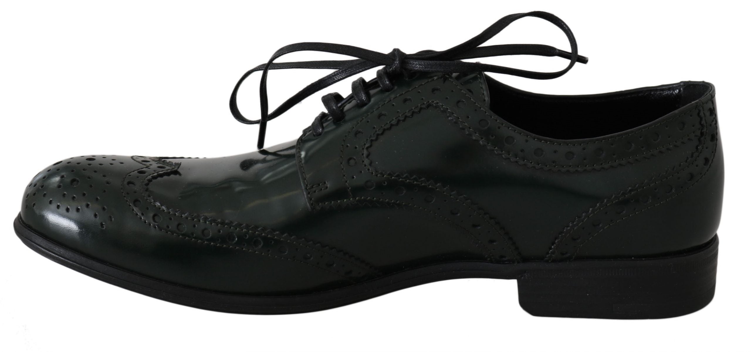 Chaussures brogue en cuir vert Dolce & Gabbana, chaussures Wingtip Oxford élégantes pour homme.