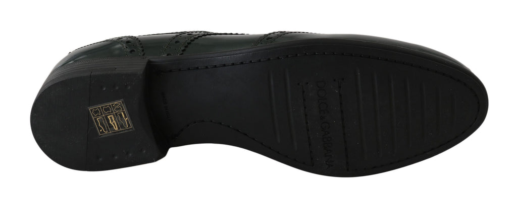 Chaussures brogue en cuir vert Dolce & Gabbana, chaussures Oxford Wingtip élégantes avec détails sophistiqués.