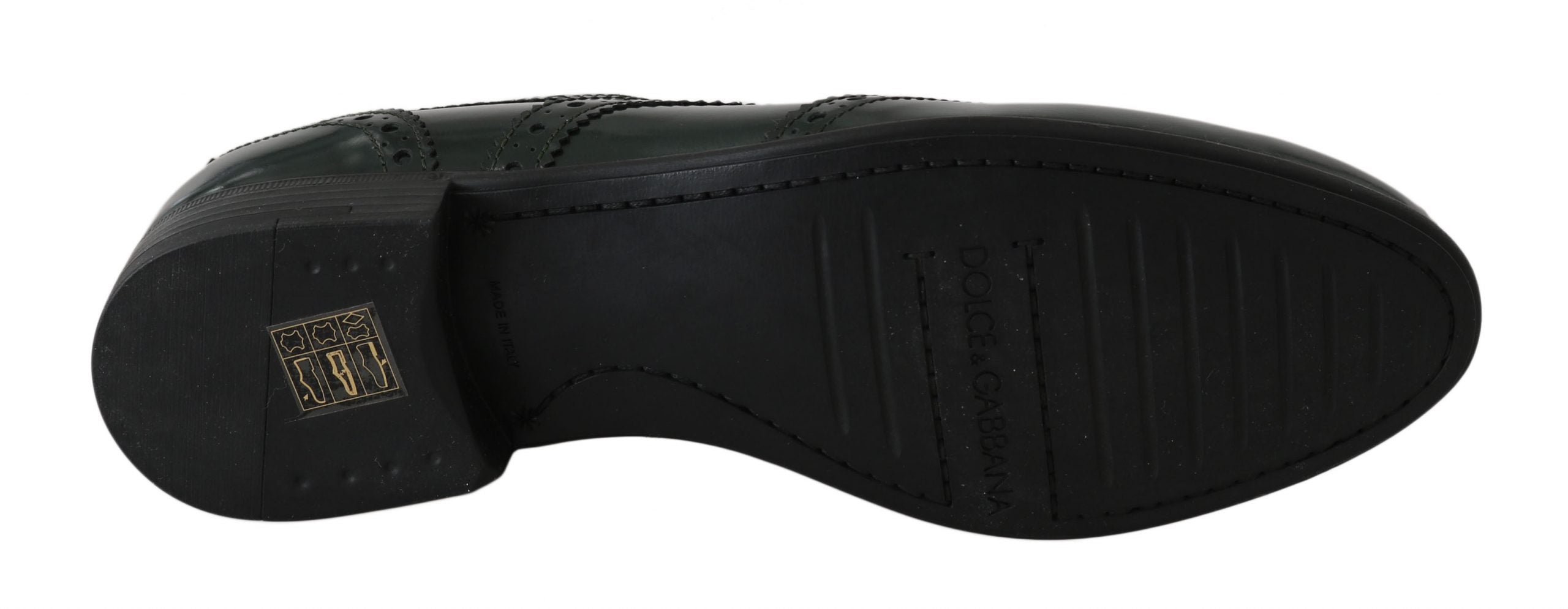 Chaussures brogue en cuir vert Dolce & Gabbana, chaussures Oxford Wingtip élégantes avec détails sophistiqués.