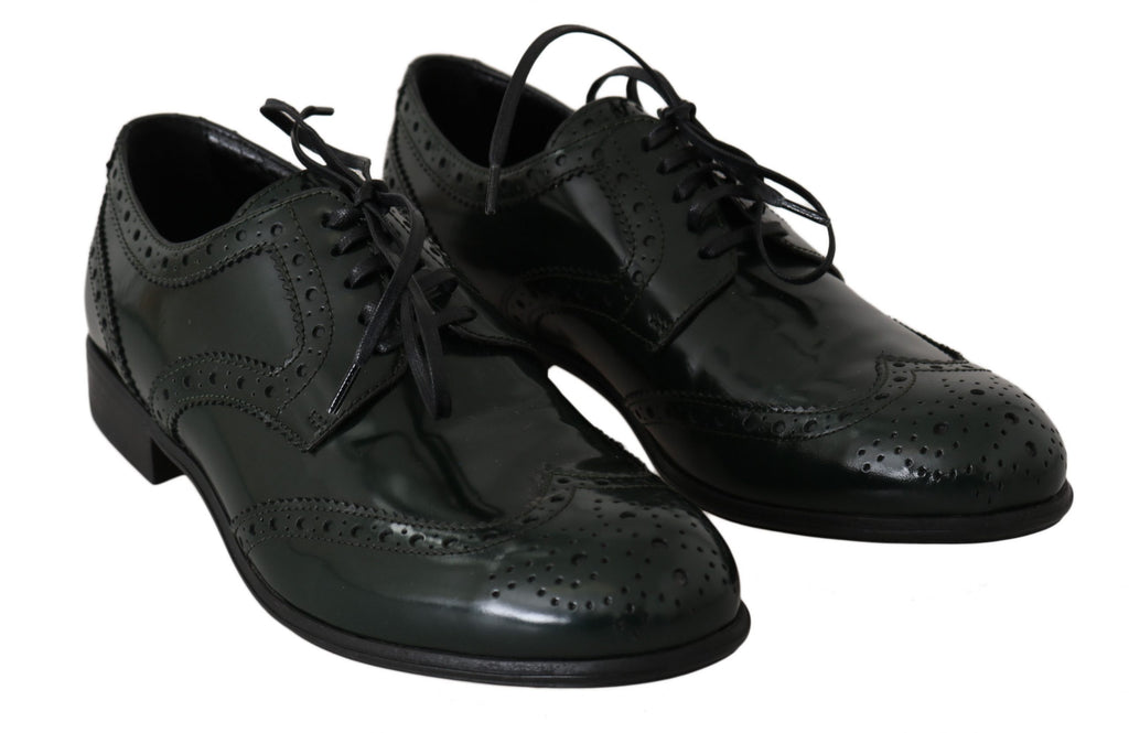 Chaussures brogue en cuir vert Dolce & Gabbana, chaussures Oxford à ailes wingtip avec détails sophistiqués.