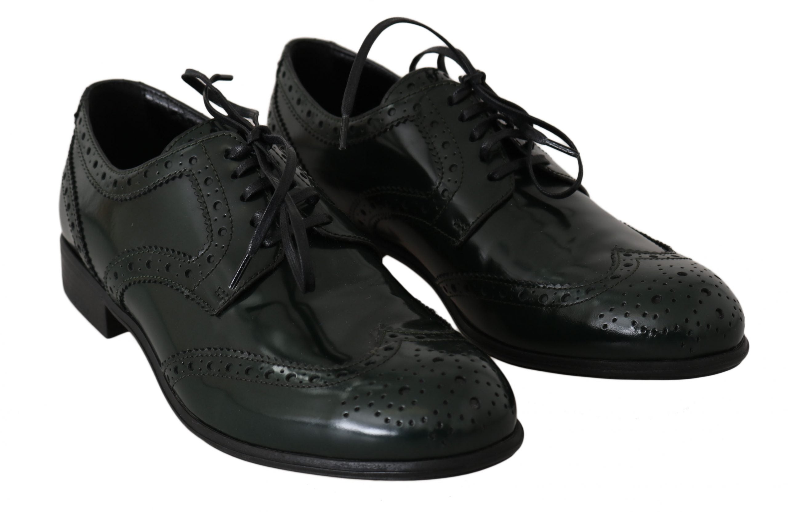 Chaussures brogue en cuir vert Dolce & Gabbana, chaussures Oxford à ailes wingtip avec détails sophistiqués.
